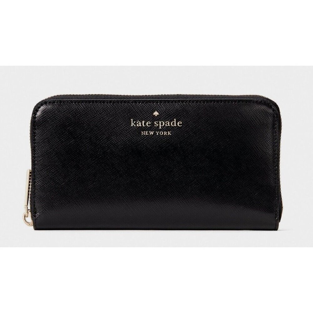 New Kate Spade Staci Large Continental Wallet Saffiano Leather Black